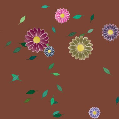 Yeşil yapraklı soyut çiçekler pürüzsüz desen, vektör çizimi