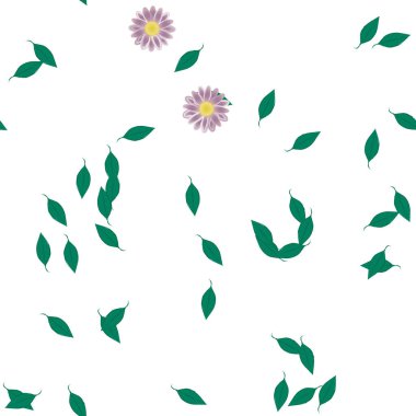 Yeşil yapraklı soyut çiçekler pürüzsüz desen, vektör çizimi