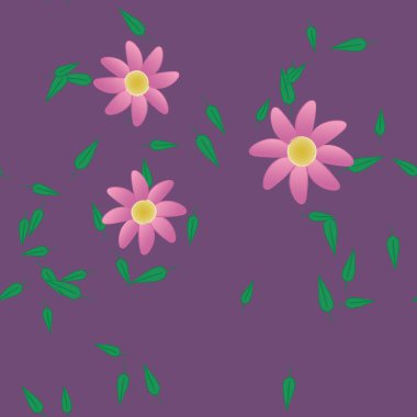 Yeşil yapraklı soyut çiçekler pürüzsüz desen, vektör çizimi