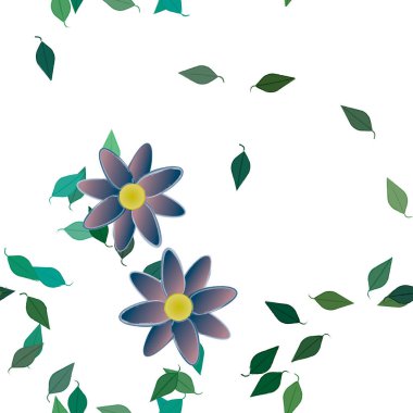 Yeşil yapraklı soyut çiçekler pürüzsüz desen, vektör çizimi