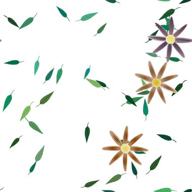 Yeşil yapraklı soyut çiçekler pürüzsüz desen, vektör çizimi