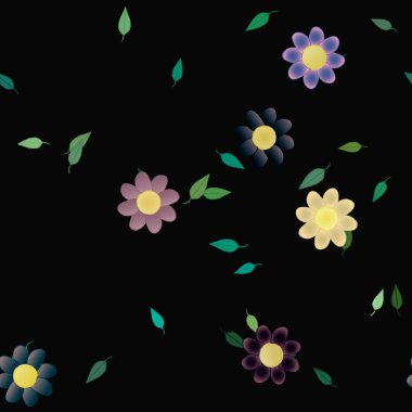 Yeşil yapraklı soyut çiçekler pürüzsüz desen, vektör çizimi