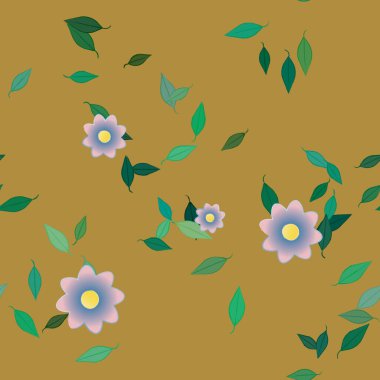 Yeşil yapraklı soyut çiçekler pürüzsüz desen, vektör çizimi