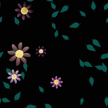 Yeşil yapraklı soyut çiçekler pürüzsüz desen, vektör çizimi