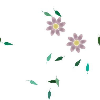 Yeşil yapraklı soyut çiçekler pürüzsüz desen, vektör çizimi