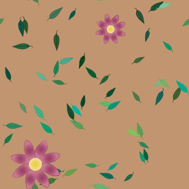 Yeşil yapraklı soyut çiçekler pürüzsüz desen, vektör çizimi