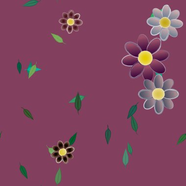 Yeşil yapraklı soyut çiçekler pürüzsüz desen, vektör çizimi