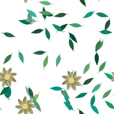 Yeşil yapraklı soyut çiçekler pürüzsüz desen, vektör çizimi