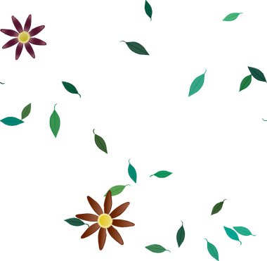 Yeşil yapraklı soyut çiçekler pürüzsüz desen, vektör çizimi