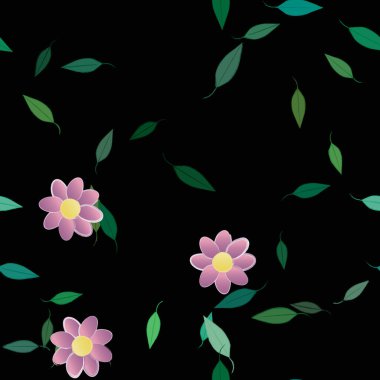 Yeşil yapraklı soyut çiçekler pürüzsüz desen, vektör çizimi