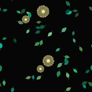 Yeşil yapraklı soyut çiçekler pürüzsüz desen, vektör çizimi