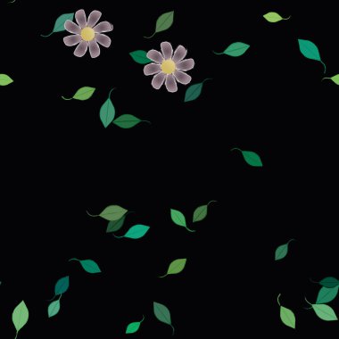 Yeşil yapraklı soyut çiçekler pürüzsüz desen, vektör çizimi