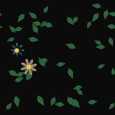 Yeşil yapraklı soyut çiçekler pürüzsüz desen, vektör çizimi