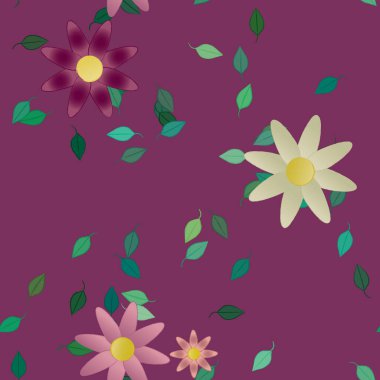 Yeşil yapraklı soyut çiçekler pürüzsüz desen, vektör çizimi