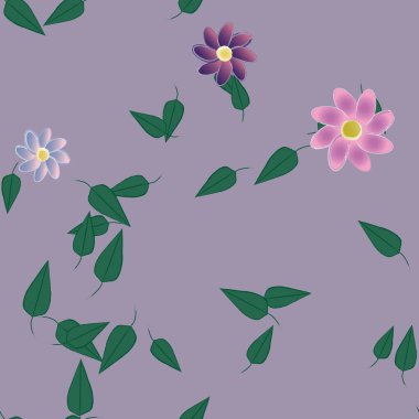 Yeşil yapraklı soyut çiçekler pürüzsüz desen, vektör çizimi