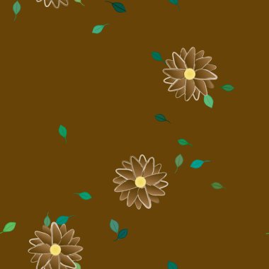 Yeşil yapraklı soyut çiçekler pürüzsüz desen, vektör çizimi