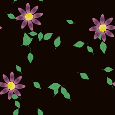 Yeşil yapraklı soyut çiçekler pürüzsüz desen, vektör çizimi