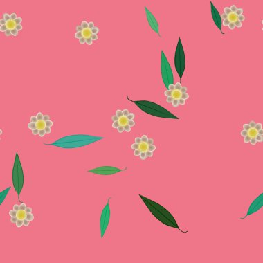 Yeşil yapraklı soyut çiçekler pürüzsüz desen, vektör çizimi