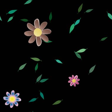 Yeşil yapraklı soyut çiçekler pürüzsüz desen, vektör çizimi