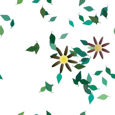 Yeşil yapraklı soyut çiçekler pürüzsüz desen, vektör çizimi