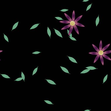 Yeşil yapraklı soyut çiçekler pürüzsüz desen, vektör çizimi