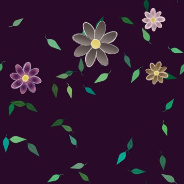 Yeşil yapraklı soyut çiçekler pürüzsüz desen, vektör çizimi