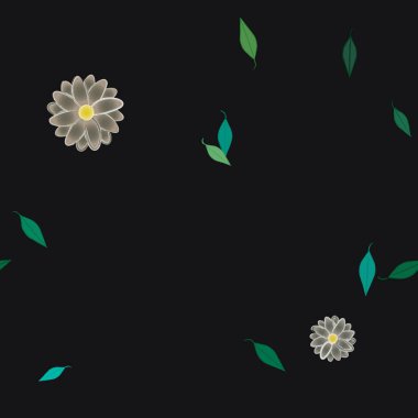 Yeşil yapraklı soyut çiçekler pürüzsüz desen, vektör çizimi