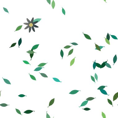 Yeşil yapraklı soyut çiçekler pürüzsüz desen, vektör çizimi