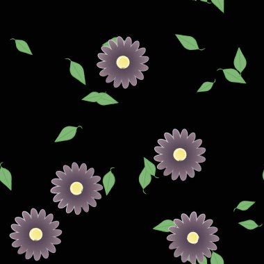 Yeşil yapraklı soyut çiçekler pürüzsüz desen, vektör çizimi