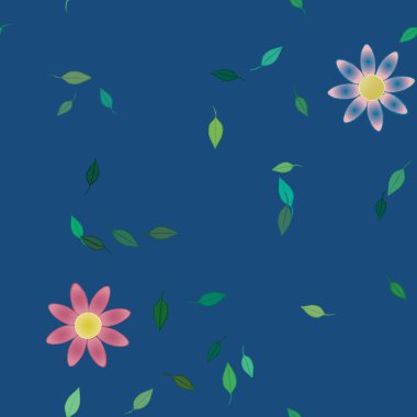 Yeşil yapraklı soyut çiçekler pürüzsüz desen, vektör çizimi