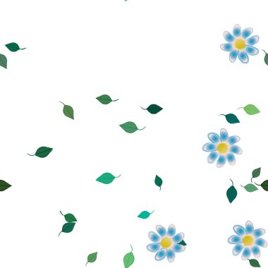 Yeşil yapraklı soyut çiçekler pürüzsüz desen, vektör çizimi