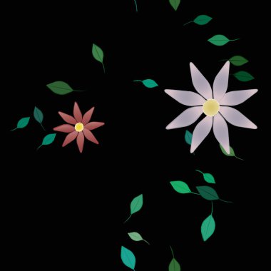 Yeşil yapraklı soyut çiçekler pürüzsüz desen, vektör çizimi