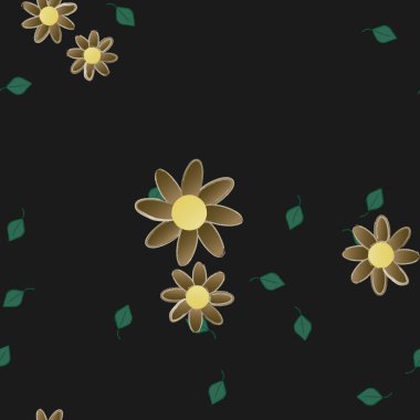 Yeşil yapraklı soyut çiçekler pürüzsüz desen, vektör çizimi