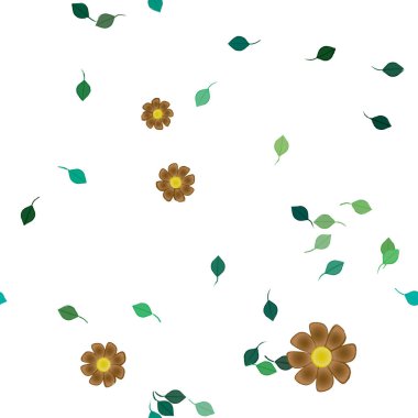 Yeşil yapraklı soyut çiçekler pürüzsüz desen, vektör çizimi