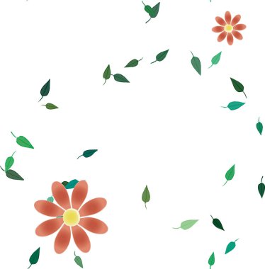 Yeşil yapraklı soyut çiçekler pürüzsüz desen, vektör çizimi