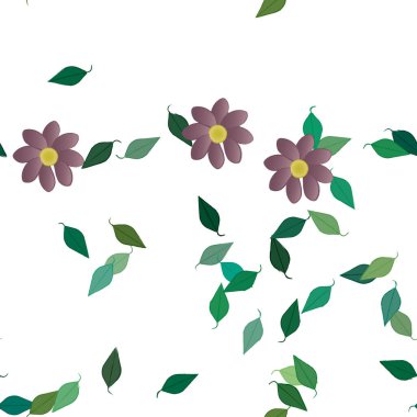 Yeşil yapraklı soyut çiçekler pürüzsüz desen, vektör çizimi