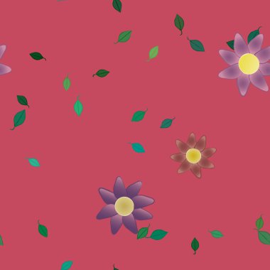 Yeşil yapraklı soyut çiçekler pürüzsüz desen, vektör çizimi