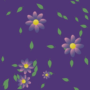 Yeşil yapraklı soyut çiçekler pürüzsüz desen, vektör çizimi