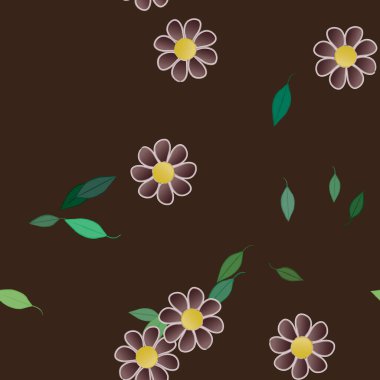 Yeşil yapraklı soyut çiçekler pürüzsüz desen, vektör çizimi