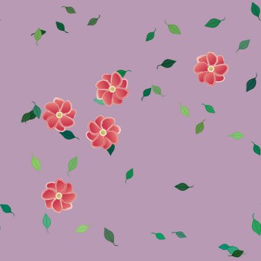 Yeşil yapraklı soyut çiçekler pürüzsüz desen, vektör çizimi