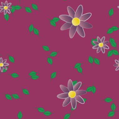 Yeşil yapraklı soyut çiçekler pürüzsüz desen, vektör çizimi