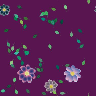 Yeşil yapraklı soyut çiçekler pürüzsüz desen, vektör çizimi