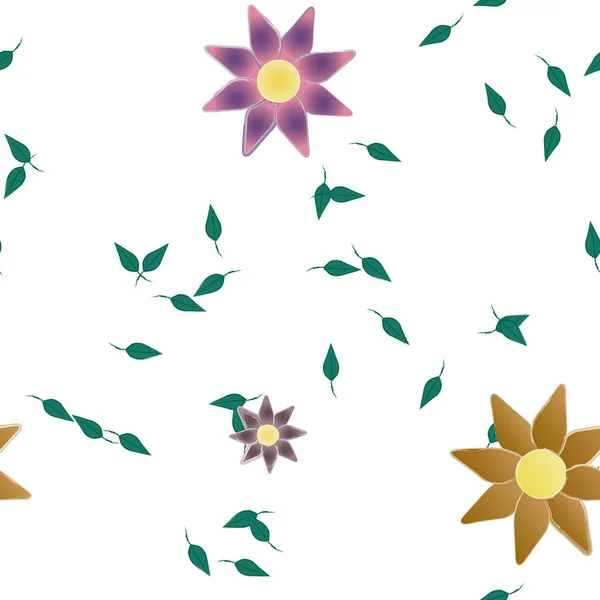 Fleurs Abstraites Avec Des Feuilles Vertes Motif Sans Couture Illustration — Image vectorielle