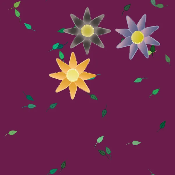 Fleurs Abstraites Avec Des Feuilles Vertes Motif Sans Couture Illustration — Image vectorielle