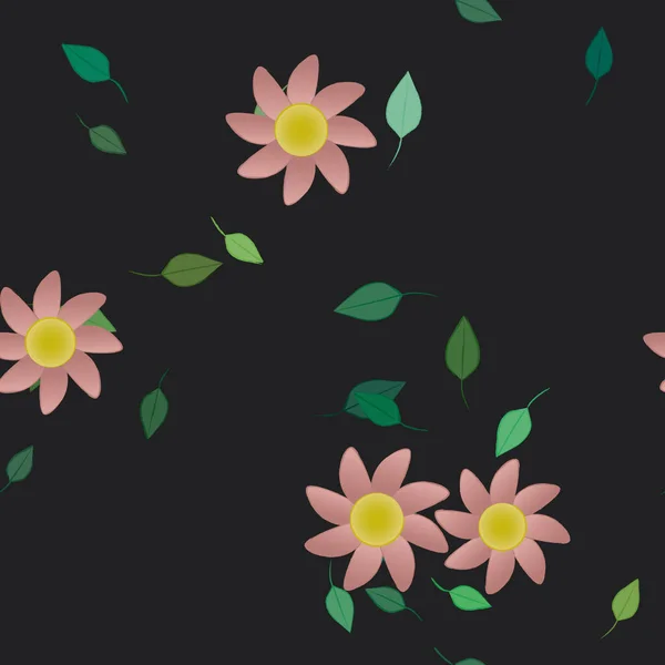 Flores Abstractas Con Hojas Verdes Patrón Sin Costura Ilustración Vectorial — Vector de stock