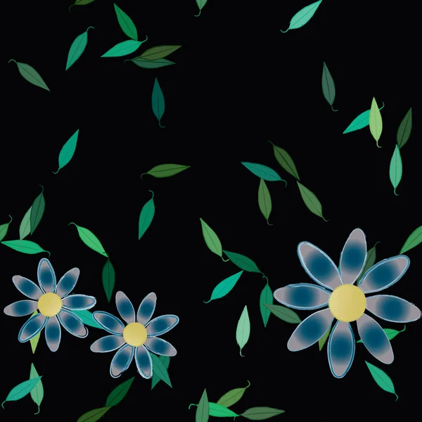 Flores Abstractas Con Hojas Verdes Patrón Sin Costura Ilustración Vectorial — Vector de stock