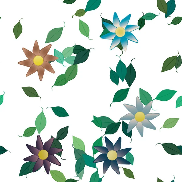 Flores Abstractas Con Hojas Verdes Patrón Sin Costura Ilustración Vectorial — Archivo Imágenes Vectoriales