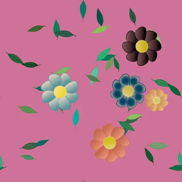 Abstrakta Blommor Med Gröna Blad Sömlös Mönster Vektor Illustration — Stock vektor