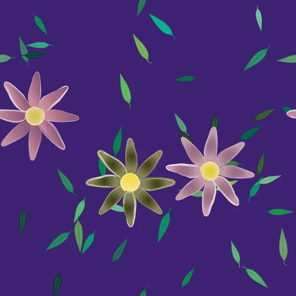 Abstrakta Blommor Med Gröna Blad Sömlös Mönster Vektor Illustration — Stock vektor