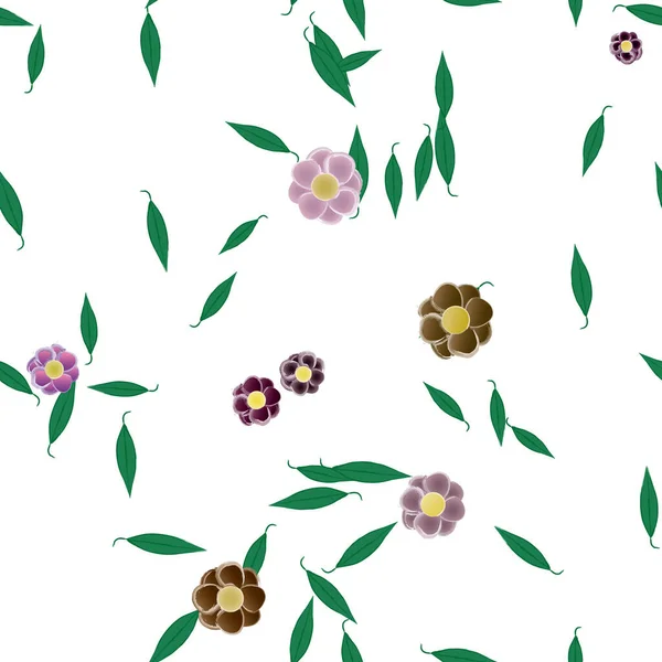 Fleurs Abstraites Avec Des Feuilles Vertes Motif Sans Couture Illustration — Image vectorielle